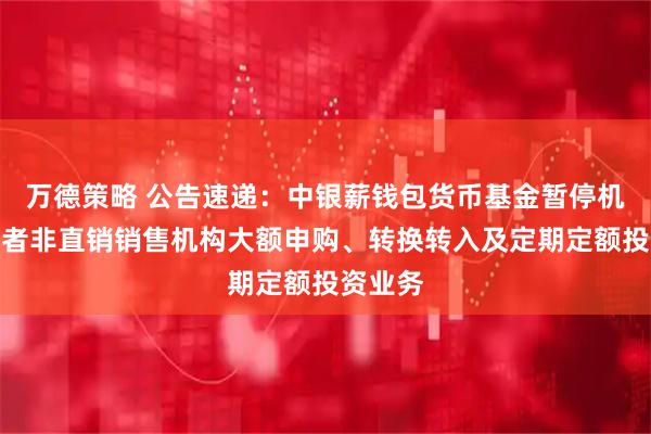 万德策略 公告速递：中银薪钱包货币基金暂停机构投资者非直销销售机构大额申购、转换转入及定期定额投资业务